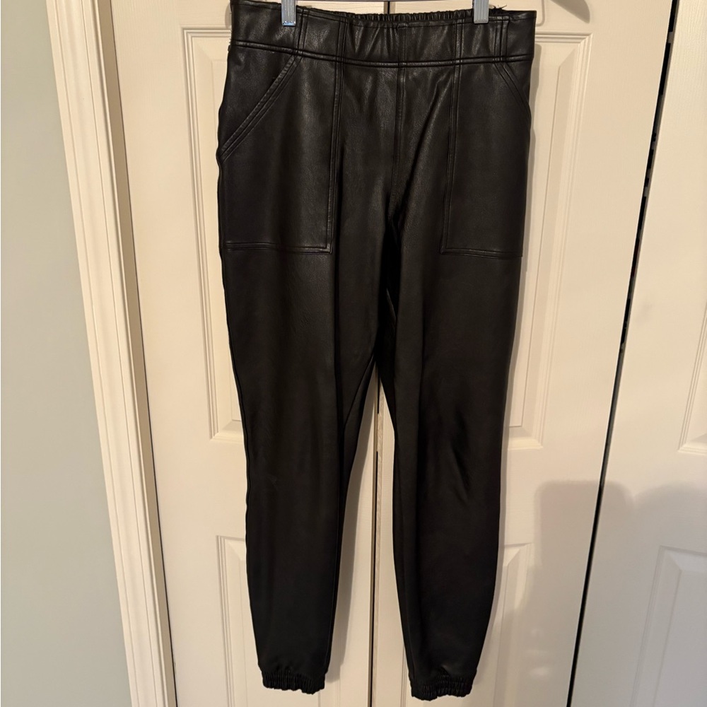 SPANX- Faux Leather Black Slim Fit Joggers with Tapered Legs